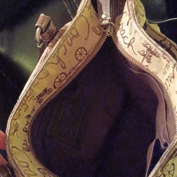 Coach brown canvas shoulder handbag purse  leather straps  hangtag Vintage - Picture 8 of 8